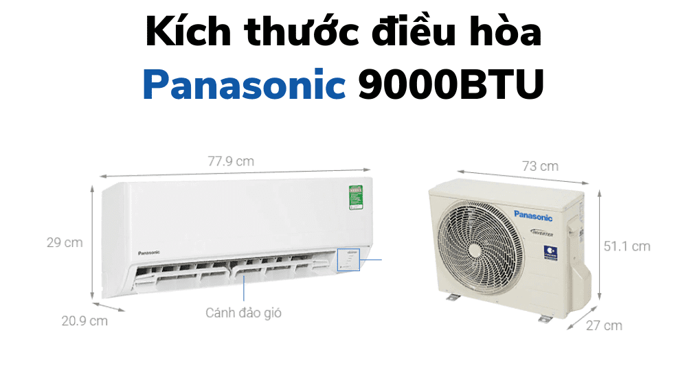 Kích thước điều hòa Panasonic 9000BTU Cục nóng cục lạnh