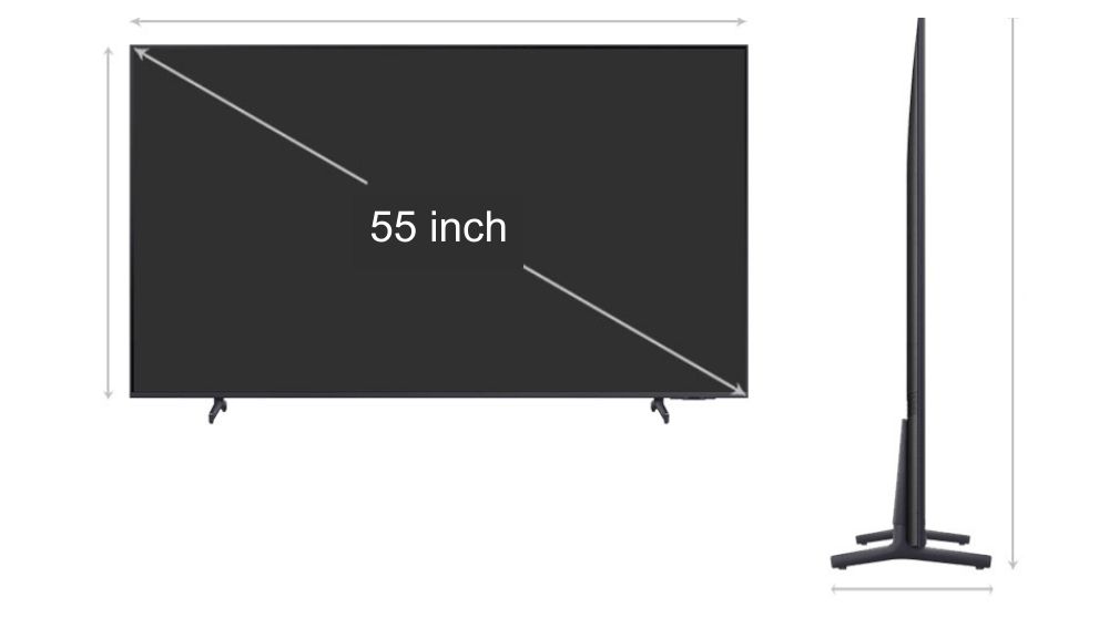 chiều dài, chiều rộng tivi 55 inch bao nhiêu