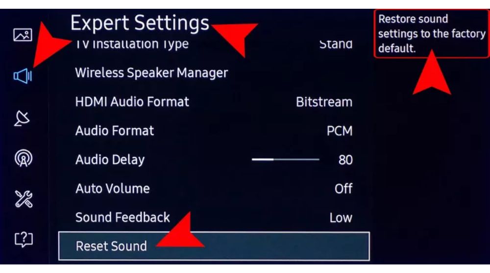 Cài đặt lại âm thanh tivi Samsung