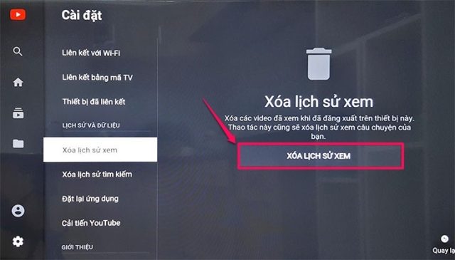 Cách xóa lịch sử xem trên Smart tivi