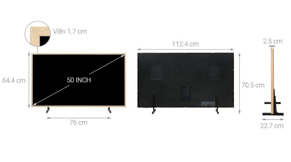 Kích thước tivi Samsung 50 inch
