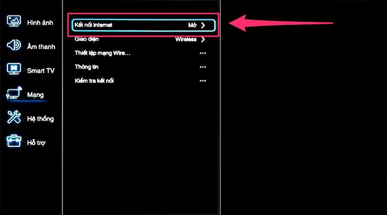 cách kết nối internet cho tivi ffalcon qua wifi - bước 2