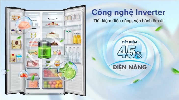 Tủ lạnh Casper Inverter 551 lít RS 575VBW sở hữu công nghệ Inverter giúp tiết kiệm điện năng