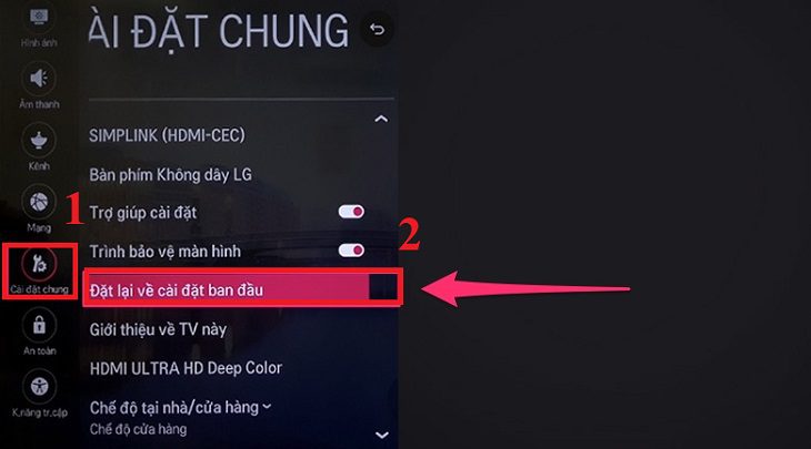 Bạn chọn mục Cài đặt chung > Chọn Đặt lại về cài đặt ban đầu. Bạn chọn mục Cài đặt chung > Chọn Đặt lại về cài đặt ban đầu.