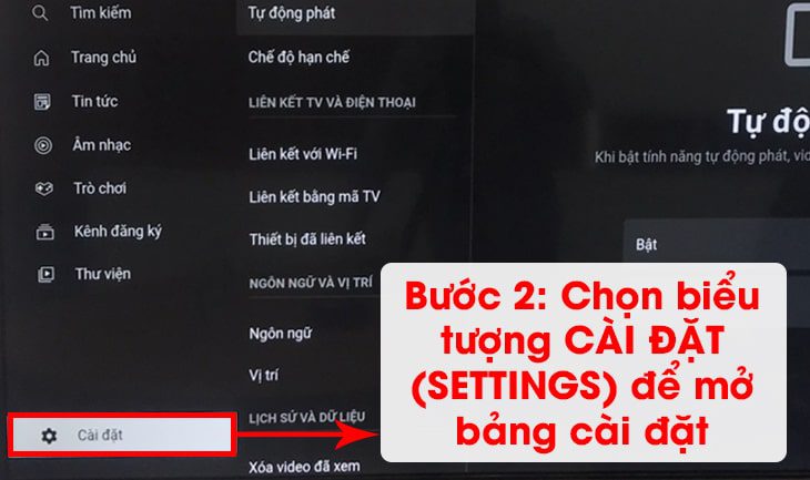 Bước 2: Chọn biểu tượng CÀI ĐẶT (SETTINGS) để mở bảng cài đặt