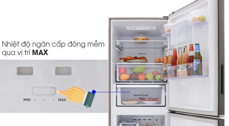 bước 2: chỉnh nhiệt độ ngăn đông mềm optimal fresh zone trên tủ lạnh samsung 
