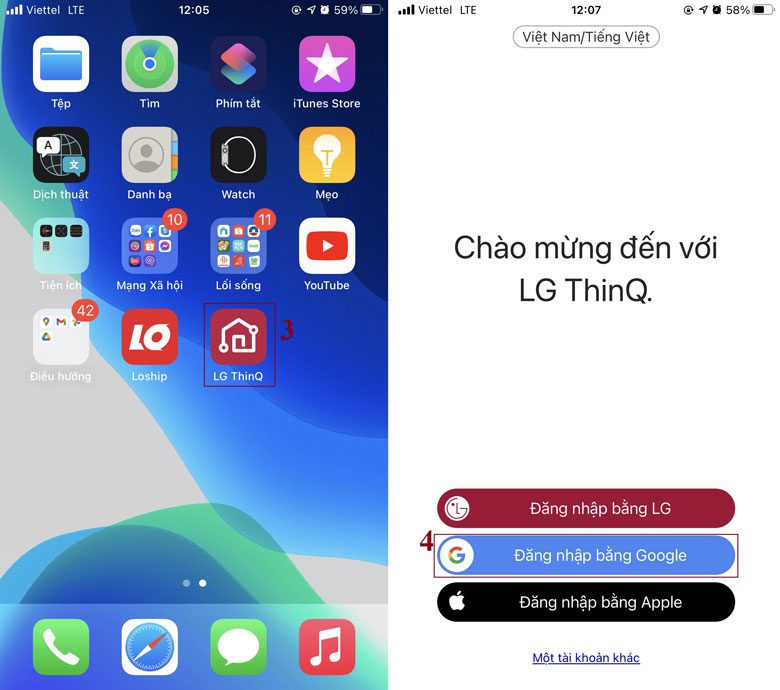 đăng nhập vào ứng dụng lg thinq