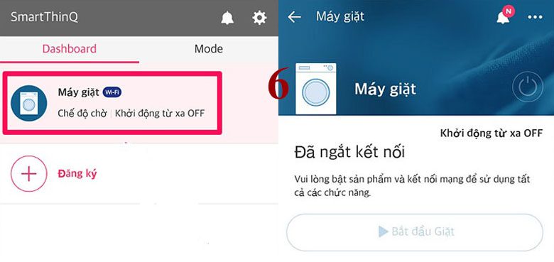 Mở giao diện điều khiển máy giặt LG trên điện thoại