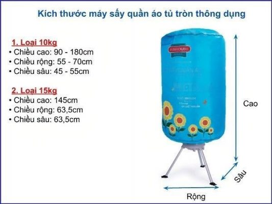 kích thước tủ sấy quần áo tròn