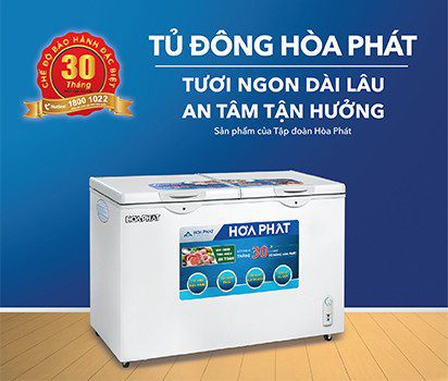 tủ đông tủ mát tủ kem Hòa Phát được bảo hành chính hãng 30 tháng tại nhà