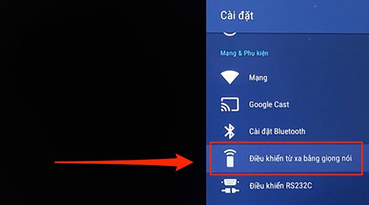 chọn mục điều khiển từ xa bằng giọng nói trên màn hình sony