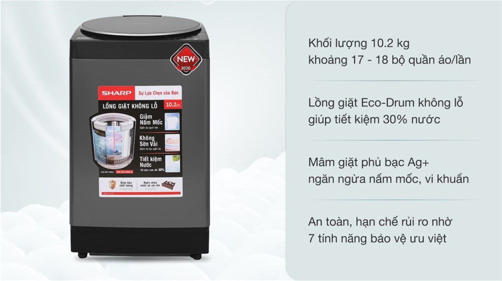 Sharp ES-W102PV-H cửa trên