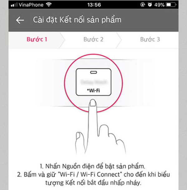kết nối máy giặt lg với wifi - bước 1, 2