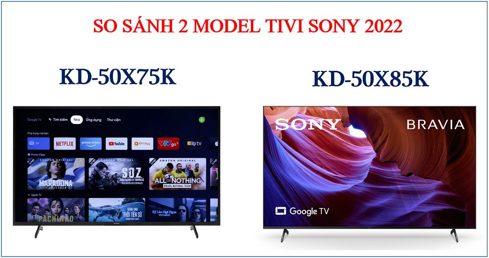 So sánh tivi Sony KD-50X75K và KD-50X85K