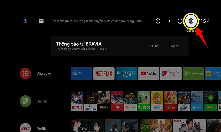 Giao diện chính của tivi Sony Giao diện chính của tivi Sony