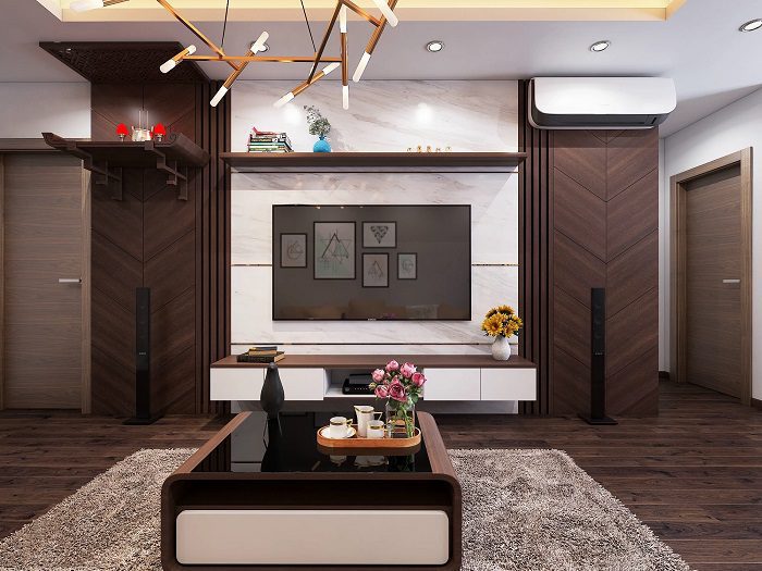 Vách và kệ tivi kết hợp bàn thờ treo