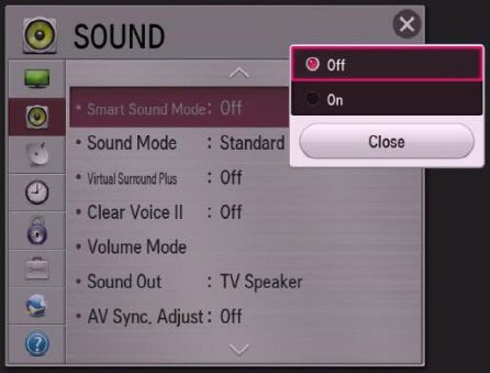 Home or Smart → Setting → Sound → Smart Sound Mode
