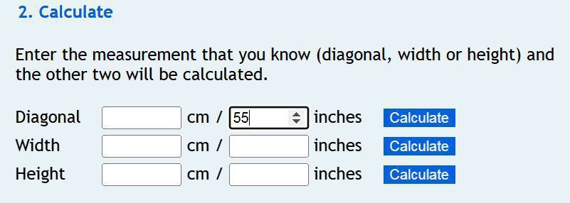 4. nhập số đo đường chéo màn hình tivi