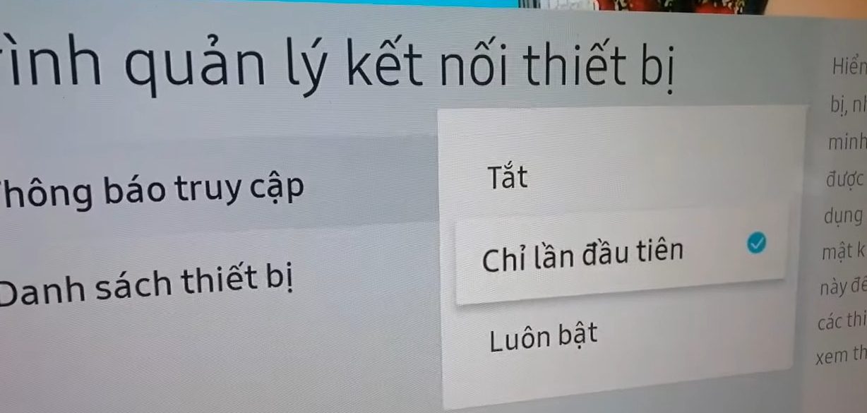 5. danh sách thiết bị - thông báo truy cập - luôn bật