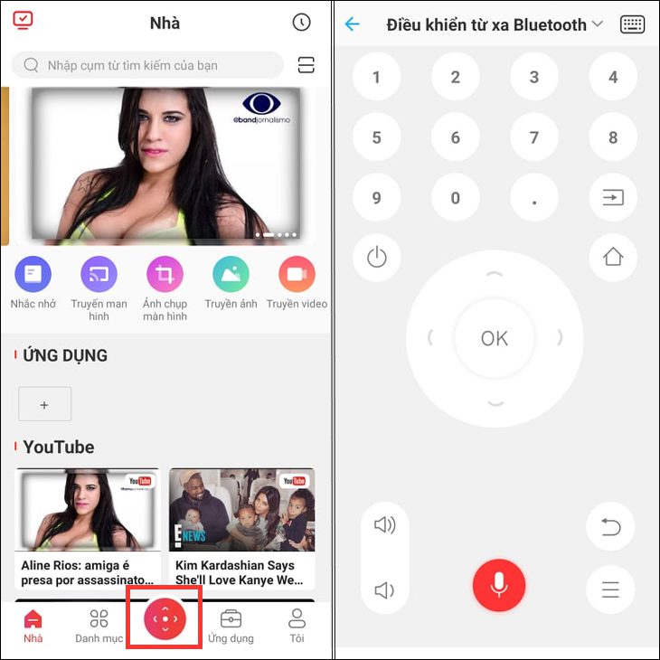Chọn biểu tượng điều hướng màu đỏ, rồi điều khiển tivi TCL ngay trên điện thoại