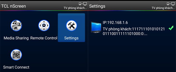 Chọn Settings rồi chọn tivi kết nối