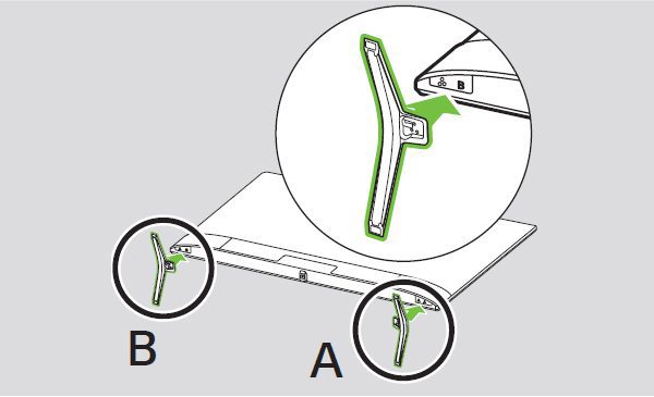 Gắn chân đế trên khung TV theo hướng mũi tên