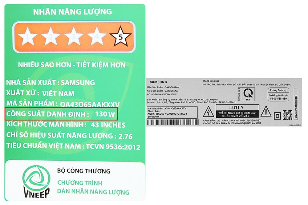 Tivi Samsung 43 inch có công suất bao nhiêu?