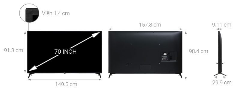 kích thước tivi 70 inch