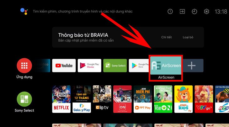 Tải ứng dụng AirSreen và Chọn ứng dụng AirSreen trên trang chủ