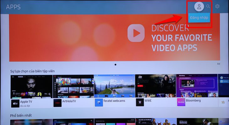 Mục Đăng nhập trên Smart tivi Samsung
