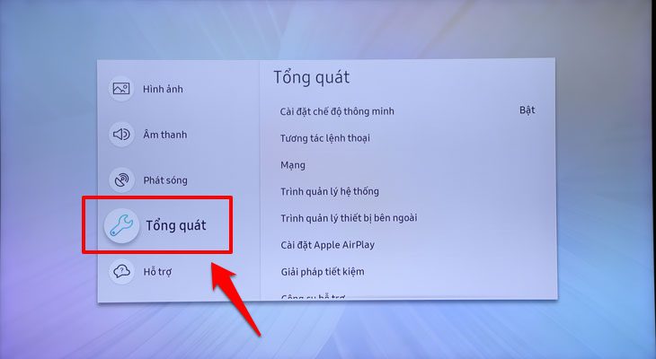 Mục Tổng quát trên Smart tivi Samsung