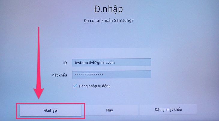 Đăng nhập tài khoản trên Smart tivi Samsung