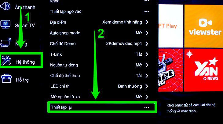 Các bước reset tivi TCL
