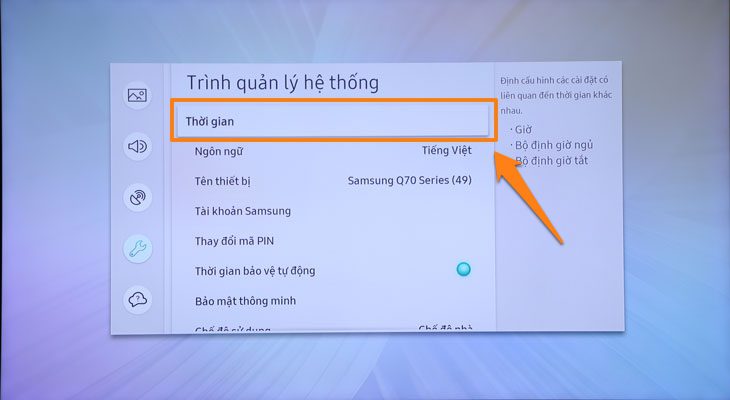 Chọn Thời gian Hướng dẫn cách hẹn giờ tắt cho Smart tivi Samsung - Chọn Thời gian