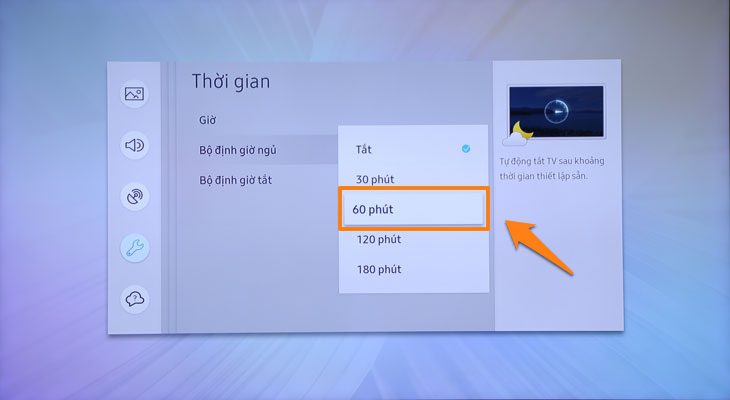 Chọn khoảng thời gian bạn muốn tắt tivi Chọn khoảng thời gian bạn muốn tắt tivi