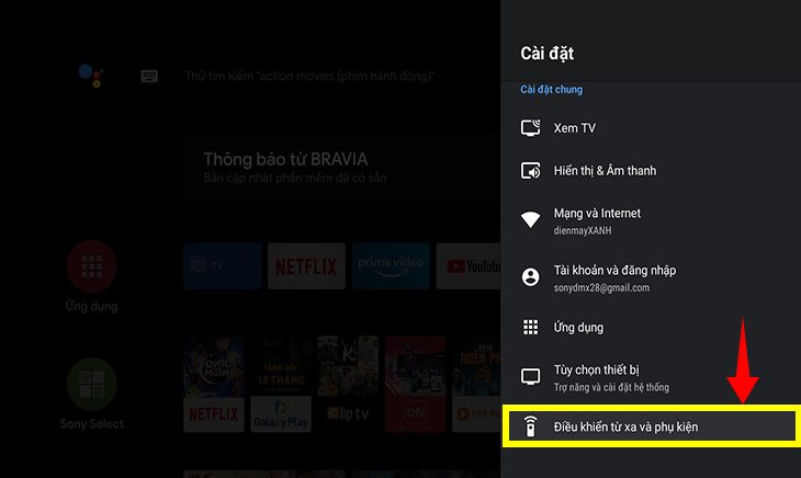 Nhấn chọn Điều khiển từ xa và phụ kiện Nhấn chọn Điều khiển từ xa và phụ kiện