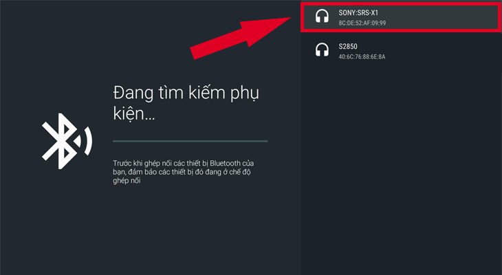 Chọn tên thiết bị để ghép nối Cách kết nối loa Bluetooth với tivi Sony