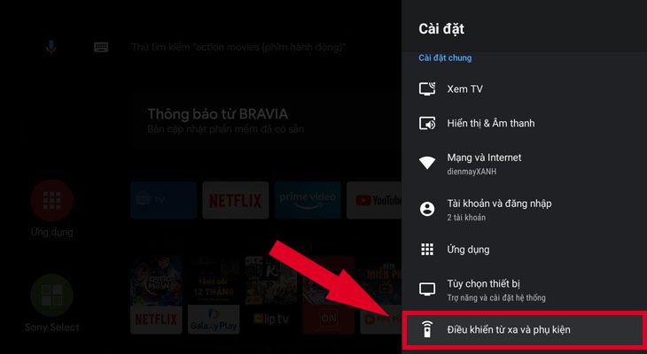 Chọn Điều khiên từ xa và phụ kiện Cách kết nối loa Bluetooth với tivi Sony