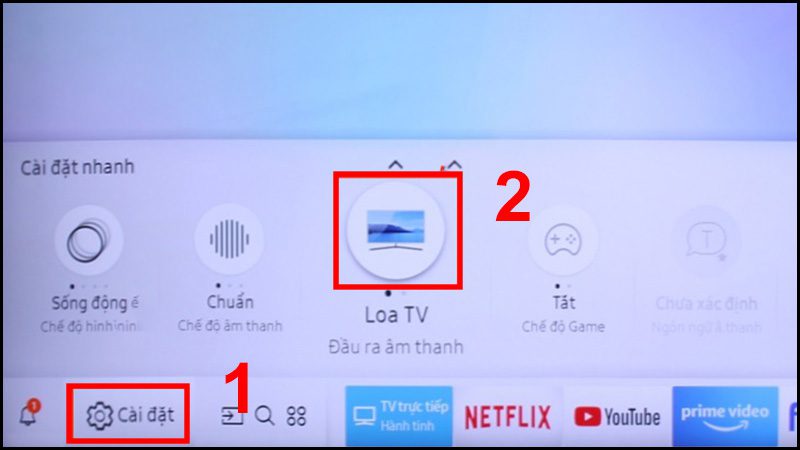 Nhấn chọn Cài đặt và chọn Loa TV Kết nối qua Bluetooth