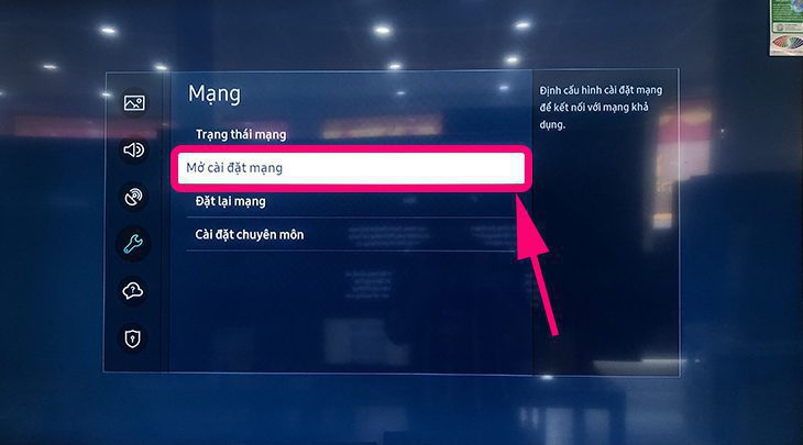 Mục cài đặt mạng trên tivi Samsung