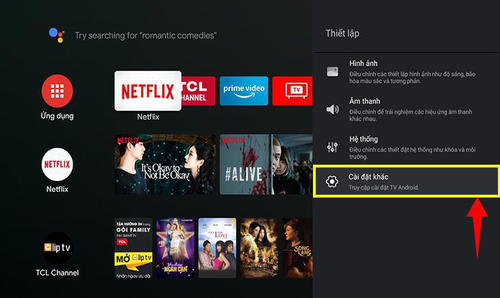 Chọn mục Cài đặt khác Cách kết nối loa bluetooth với tivi TCL