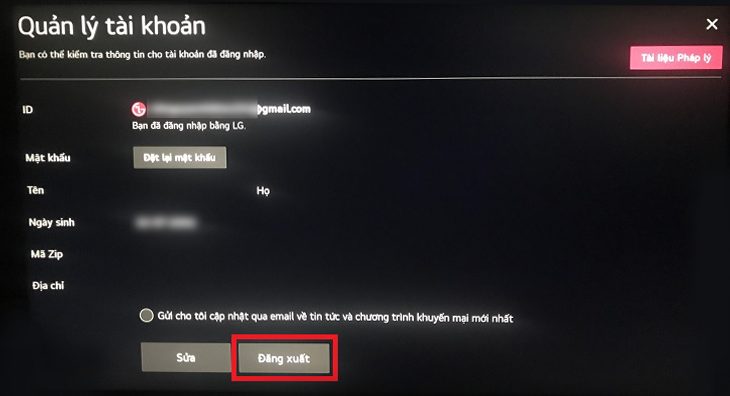 bước 4: Chọn Đăng xuất.