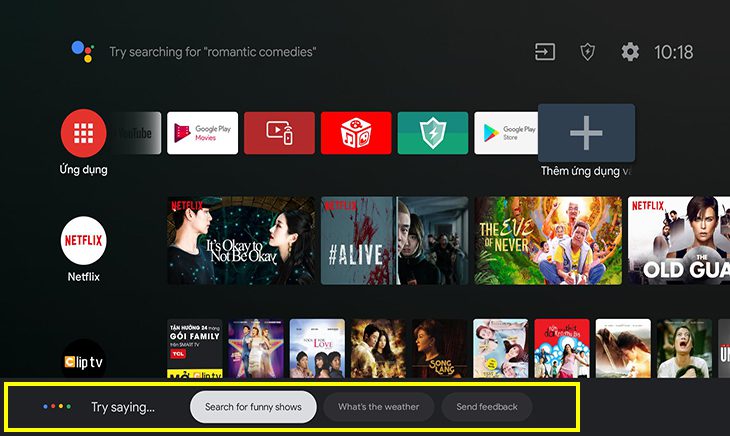 Giao diện tìm kiếm bằng giọng nói trên tivi TCL mở