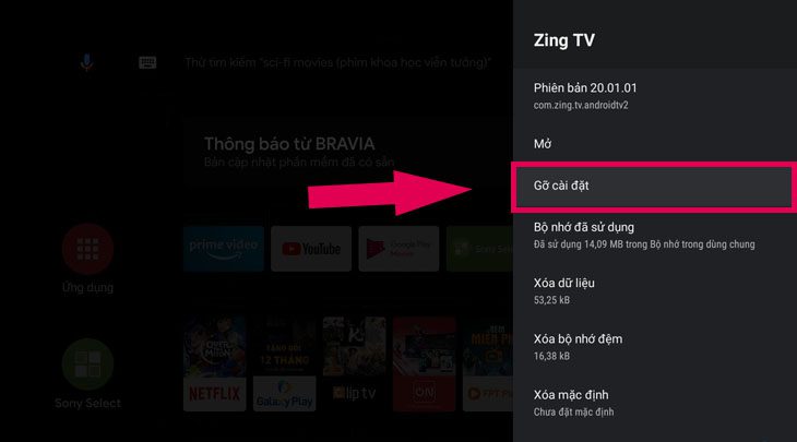Chọn Gỡ cài đặt Chọn Gỡ cài đặt