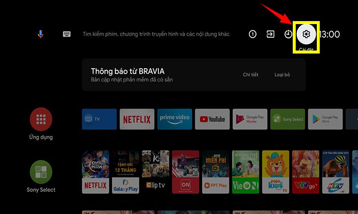 Chọn nút cài đặt