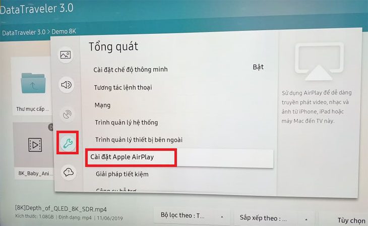 Chọn cài đặt Apple AirPlay Chọn cài đặt Apple AirPlay