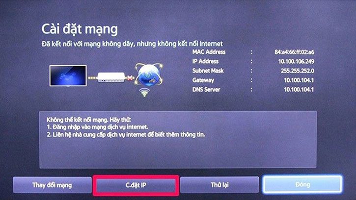 Wifi chưa nhận địa chỉ IP của Tivi