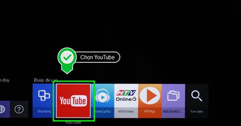 Tiếp chọn ứng dụng YouTube trên tivi