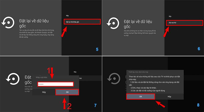 khôi phục cài đặt gốc trên Android tivi TCL sửa lỗi tivi bị mất màu bước 3 4