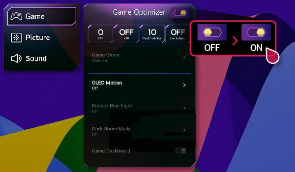 Đặt Trình tối ưu hóa trò chơi thành Bật.